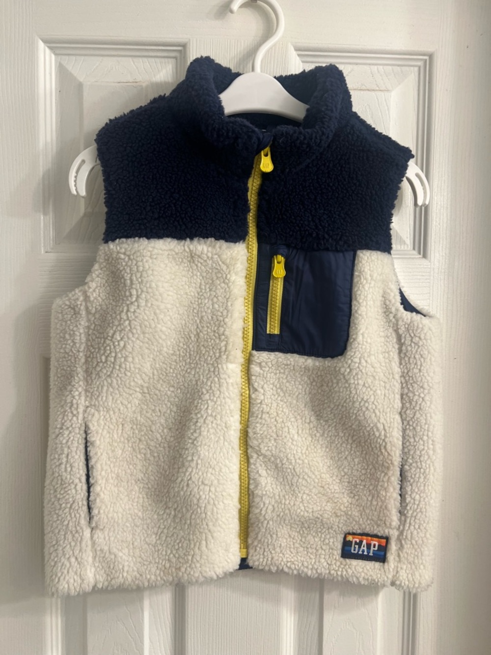 GAP Toddler Sherpa Vest in Navy with Yellow Zippers